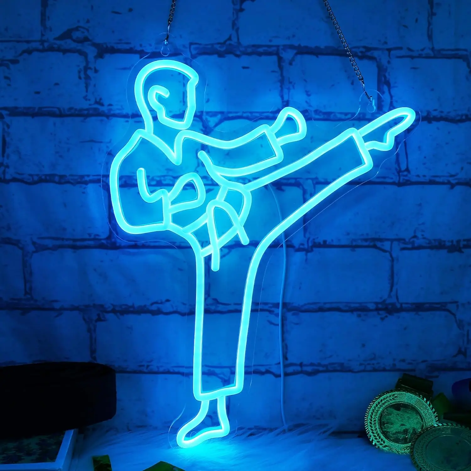 Home Gym Neon Sign - Неоновая вывеска «Каратист» с синими светодиодами,
